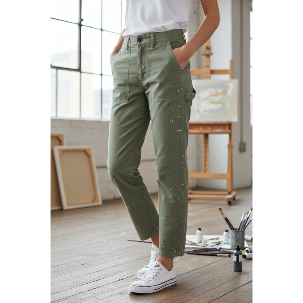 Veronica Beard Arya Twill Carpenter Pants Green Paint Splatter Size 28 NWT - Picture 2 of 12